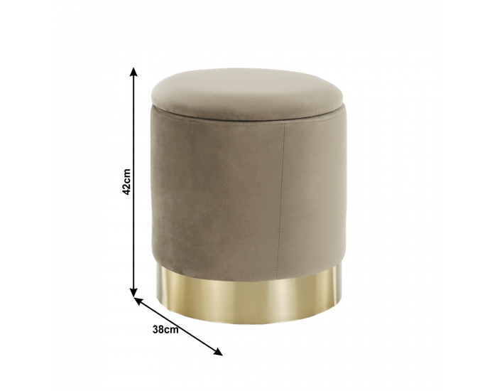 Taburetka s úložným priestorom Aniza - sivohnedá (taupe) / zlatá