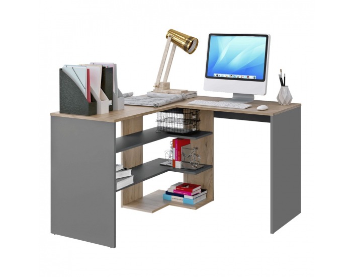 Rohový PC stôl Tamari - dub artisan / grafit