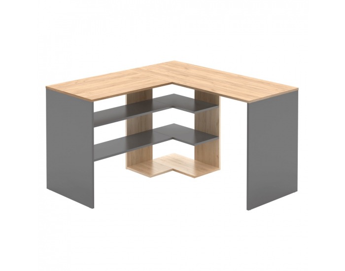 Rohový PC stôl Tamari - dub artisan / grafit