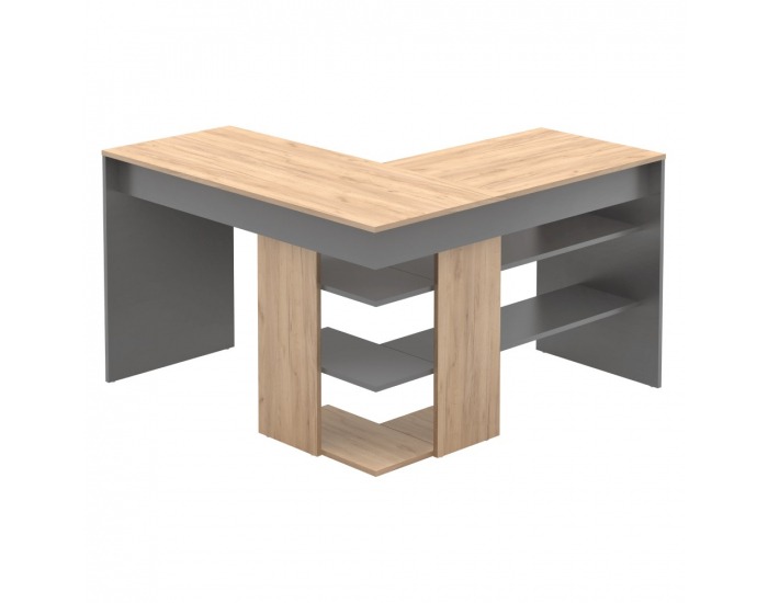 Rohový PC stôl Tamari - dub artisan / grafit