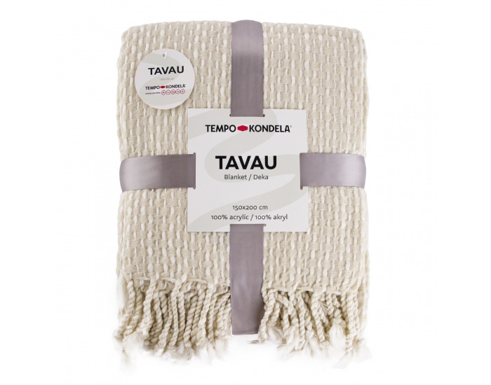 Pletená deka so strapcami Tavau 150x200 cm - béžová / vzor