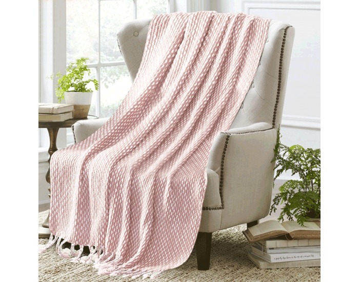 Pletená deka so strapcami Tavau 150x200 cm - staroružová