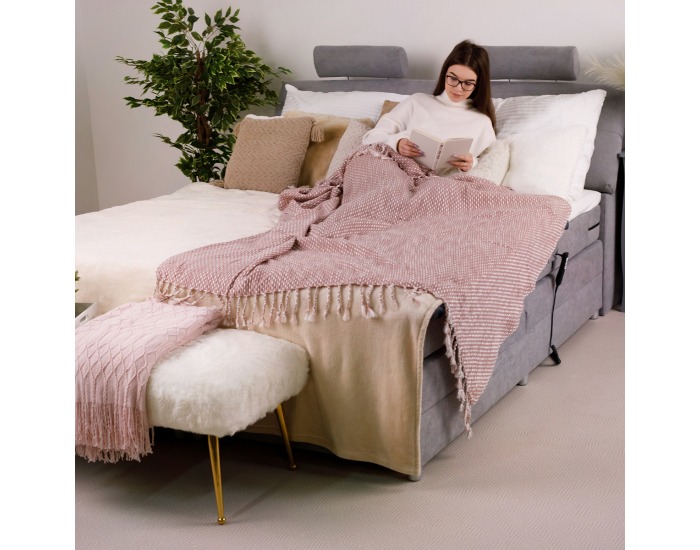 Pletená deka so strapcami Tavau 150x200 cm - staroružová