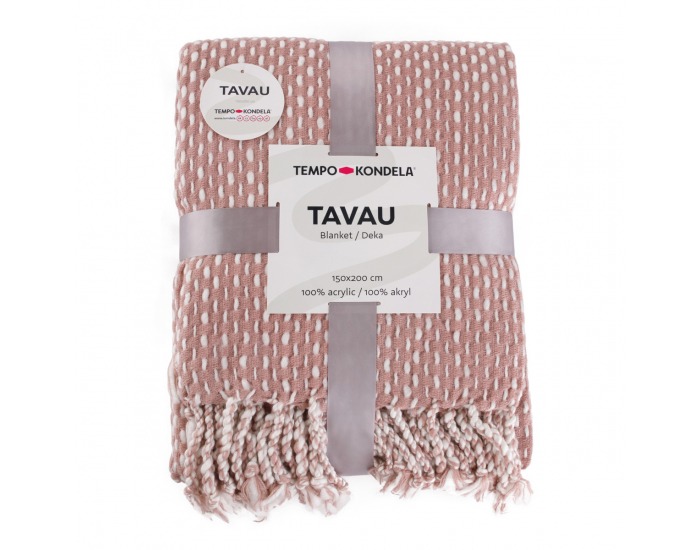 Pletená deka so strapcami Tavau 150x200 cm - staroružová