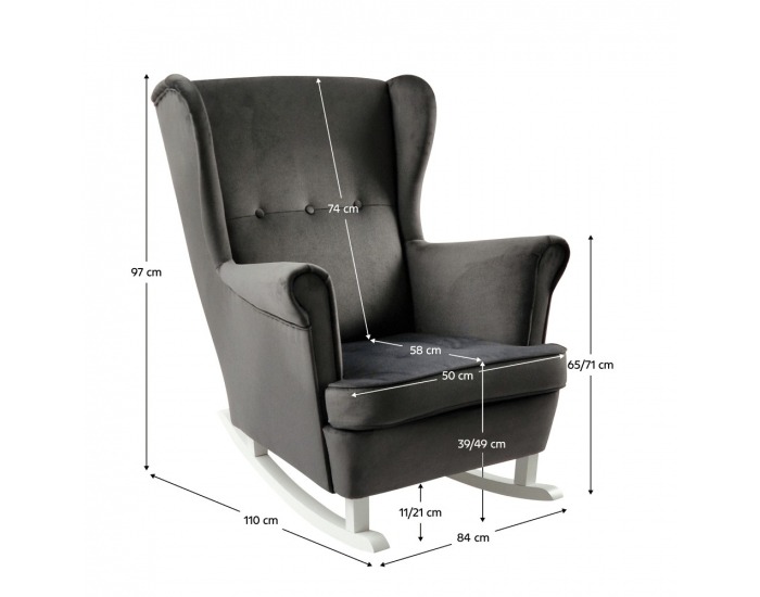 Hojdacie kreslo ušiak Teja - tmavosivá / biela