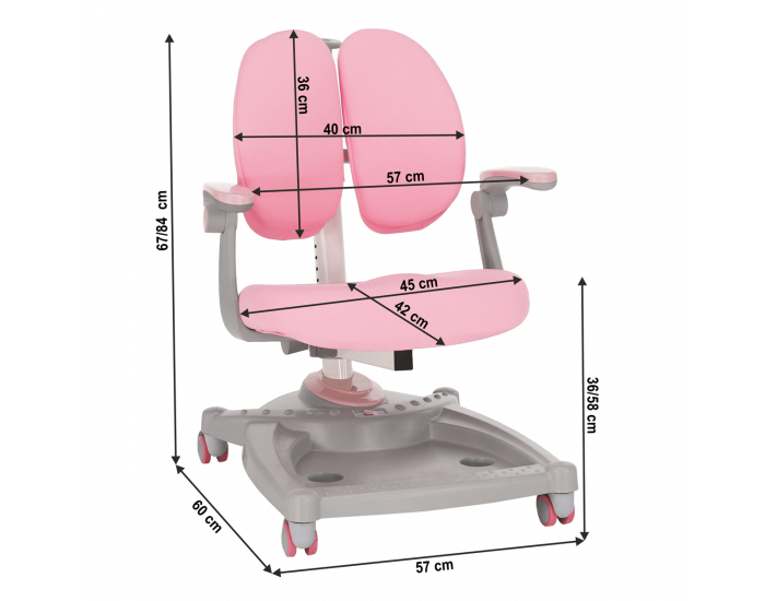Detská stolička s podnožkou Tejla - ružová / sivá