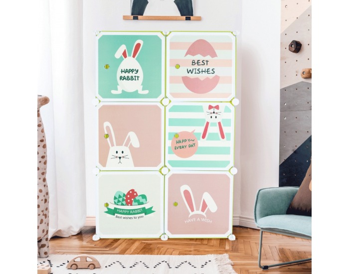 Detská modulárna skrinka Tekin - zelená / detský vzor