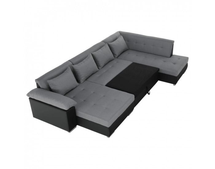 Rohová sedačka U s rozkladom Lemon P - čierna / svetlosivá