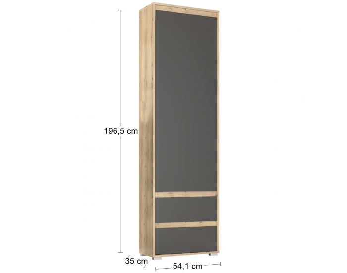 Jednodverová predsieňová skriňa Thebes PB-1D2DRWS - dub artisan / sivá