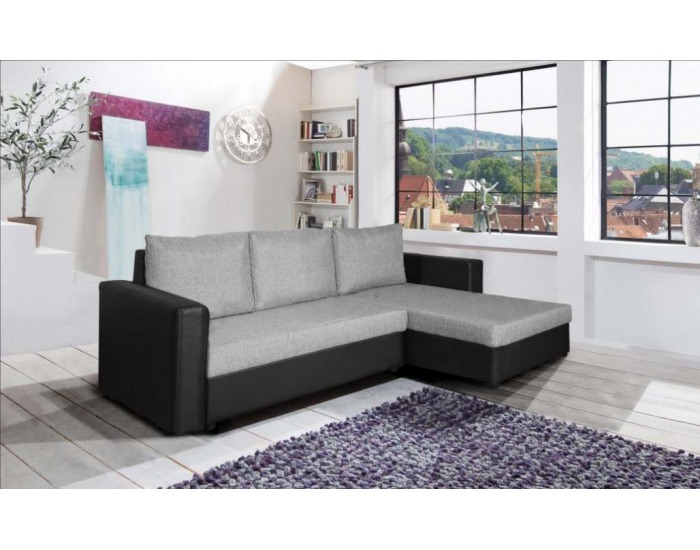 Rohová sedačka s rozkladom a úložným priestorom Thema - chiro C sivá / playboy čierna
