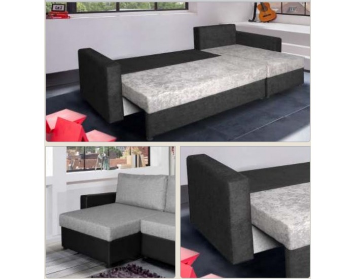 Rohová sedačka s rozkladom a úložným priestorom Thema - chiro C sivá / playboy čierna