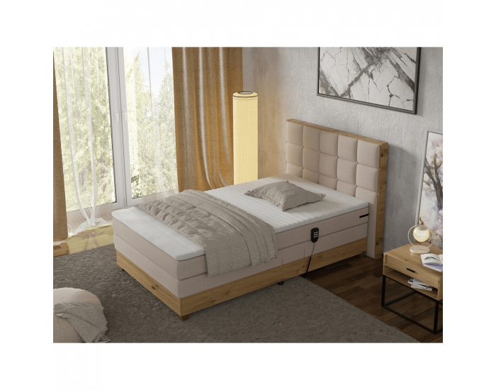 Elektrická polohovacia jednolôžková posteľ Tiana 120x200 cm - béžová / dub artisan