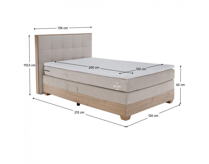 Elektrická polohovacia jednolôžková posteľ Tiana 120x200 cm - béžová / dub artisan