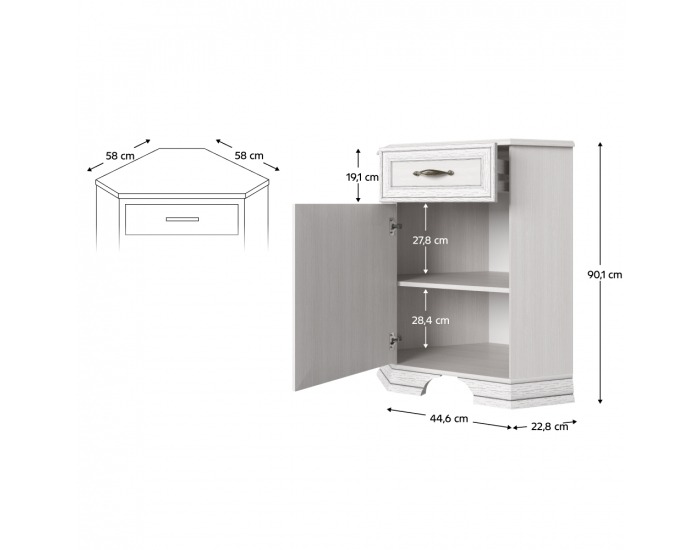 Rohová komoda Tiffy 1D1S - woodline krém