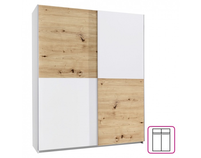 Šatníková skriňa s posuvnými dverami Tiner - dub artisan / biela