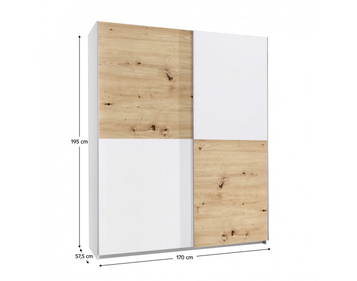 Šatníková skriňa s posuvnými dverami Tiner - dub artisan / biela