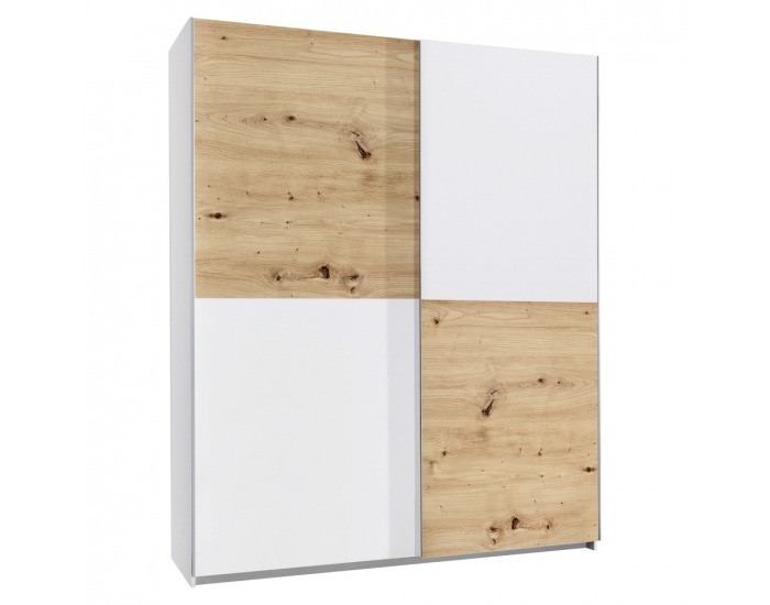 Šatníková skriňa s posuvnými dverami Tiner - dub artisan / biela