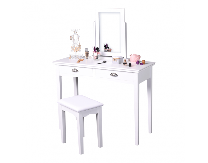 Toaletný stolík s taburetkou Resina - biela