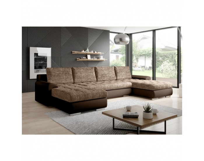 Rohová sedačka U s rozkladom Tolita U Uni L/P - hnedá / hnedý melír