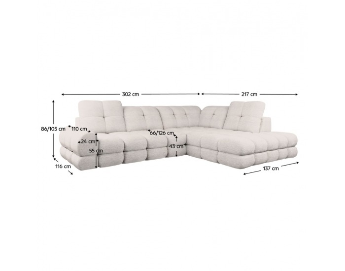 Rohová sedačka s rozkladom a úložným priestorom Tollo L Roh P - smotanová