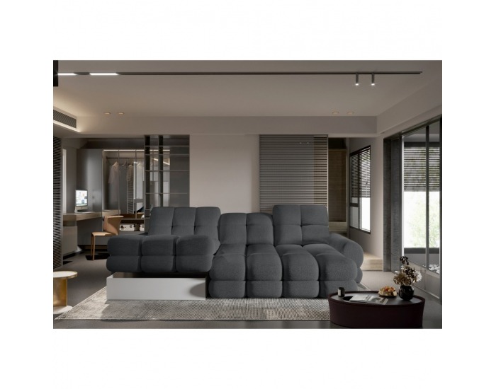 Rohová sedačka s rozkladom a úložným priestorom Tollo S Roh L - tmavosivá