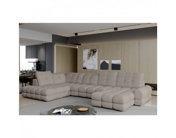 Rohová sedačka U s rozkladom a úložným priestorom Tollo XL Roh L - béžovosivá (taupe)