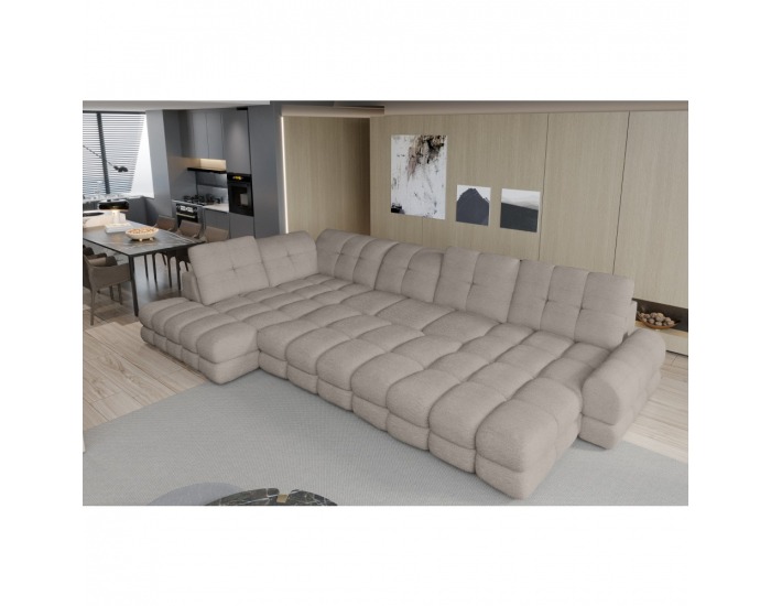 Rohová sedačka U s rozkladom a úložným priestorom Tollo XL Roh L - béžovosivá (taupe)