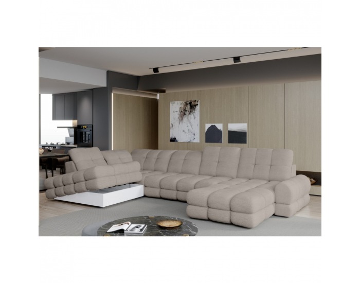 Rohová sedačka U s rozkladom a úložným priestorom Tollo XL Roh L - béžovosivá (taupe)