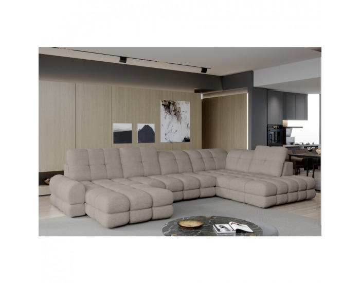 Rohová sedačka U s rozkladom a úložným priestorom Tollo XL Roh P - béžovosivá (taupe)