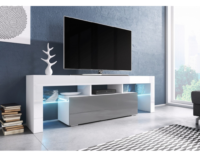 TV stolík Toro 138 - biela / biely lesk / sivý lesk