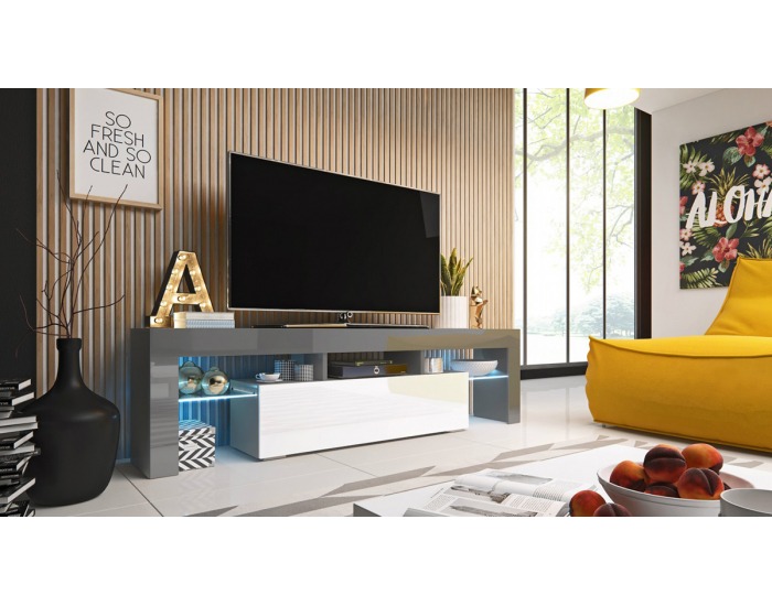 TV stolík Toro 158 - sivá / sivý lesk / biely lesk