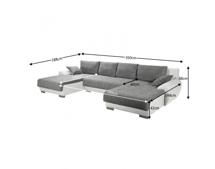 Rohová sedačka U s rozkladom a úložným priestorom Trendy L/P - biela / sivá