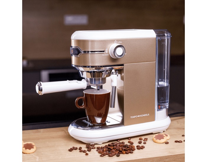 Pákový kávovar Trevor - zlatá / biela / strieborná