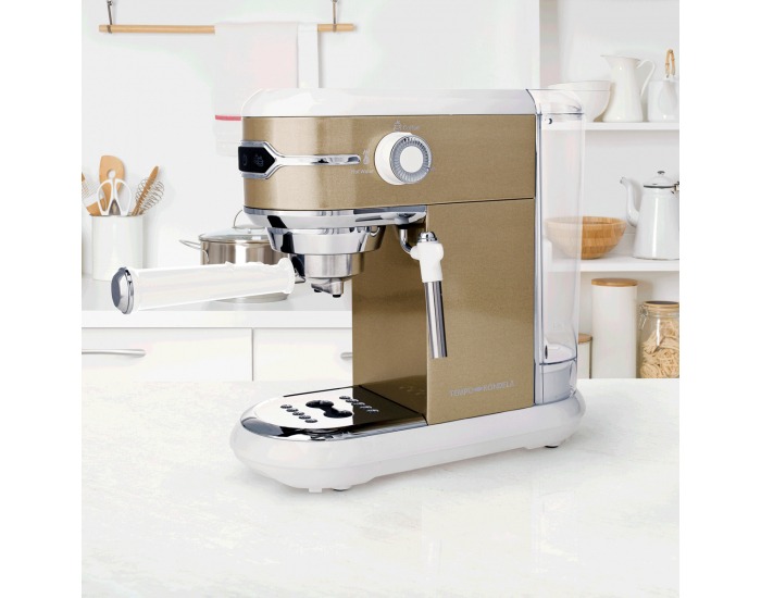 Pákový kávovar Trevor - zlatá / biela / strieborná