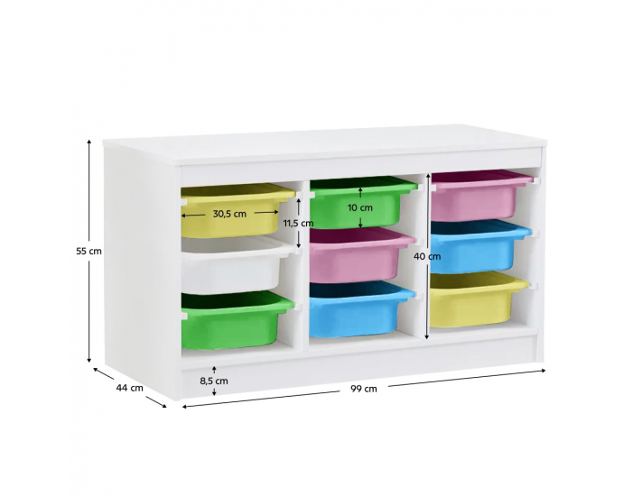 Organizér s úložnými boxami Trimal - biela / kombinácia farieb