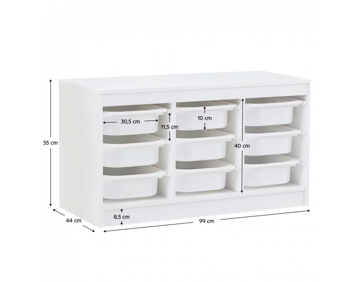 Organizér s úložnými boxami Trimal - biela