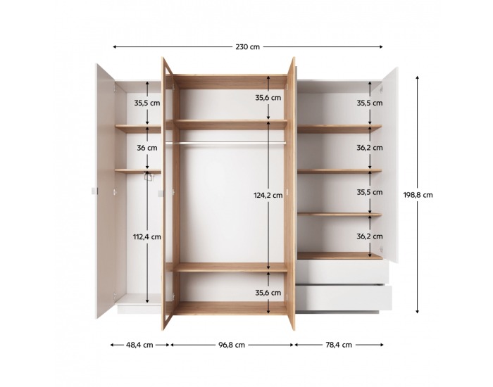 Šatníková skriňa Trio A - biela / dub craft zlatý