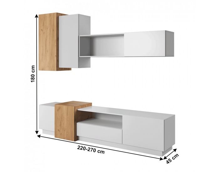 Obývacia stena Trio - biela / dub craft zlatý