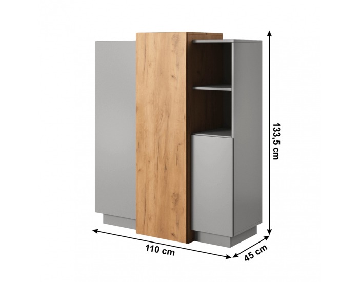 Trojdverová komoda Trio 3D - sivá / dub craft zlatý