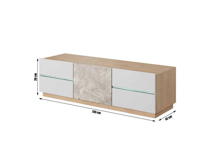 TV stolík Laguna 135 - dub jantár / biely mat / betón