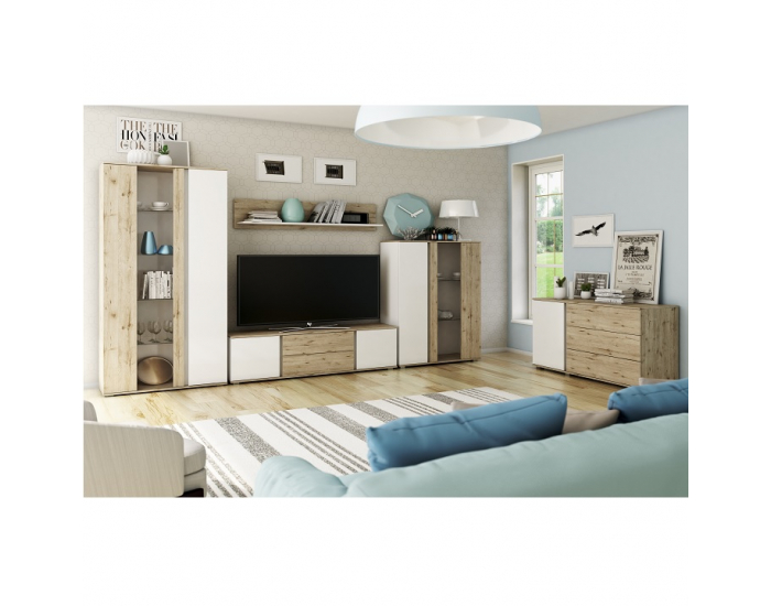 Nočný stolík Leira 2S - dub wellington / biela