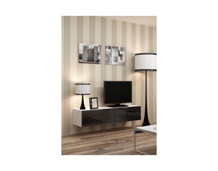 TV stolík na stenu Vigo 140 - biela / čierny lesk