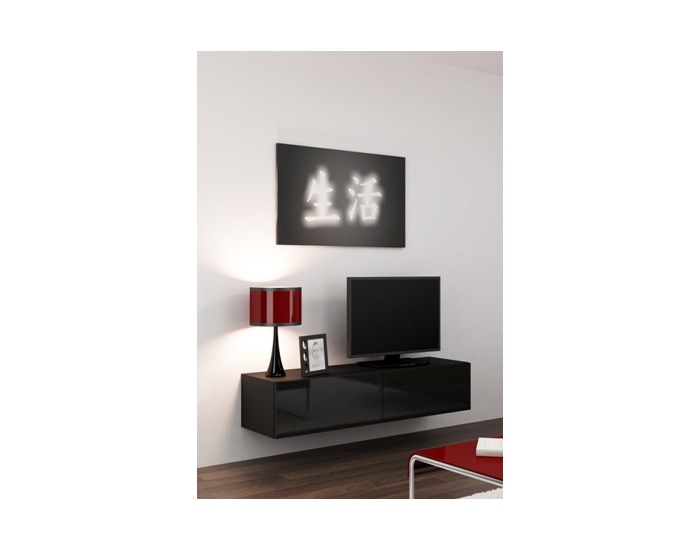 TV stolík na stenu Vigo 140 - čierna / čierny lesk