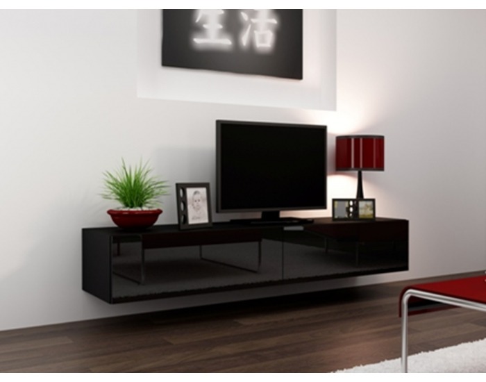 TV stolík na stenu Vigo 180 - čierna / čierny lesk