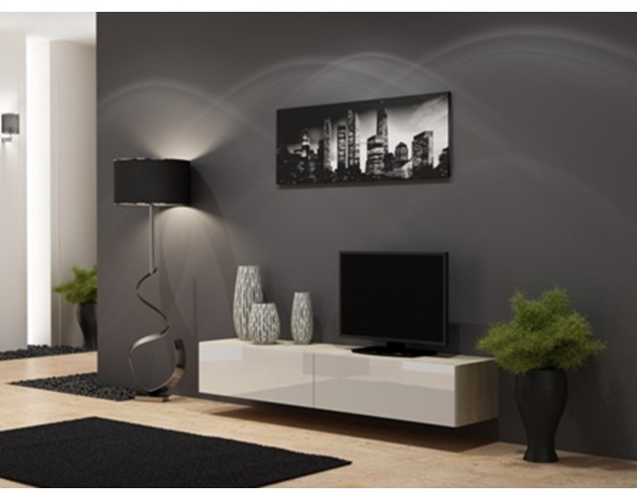 TV stolík na stenu Vigo 180 - dub sonoma / biely lesk