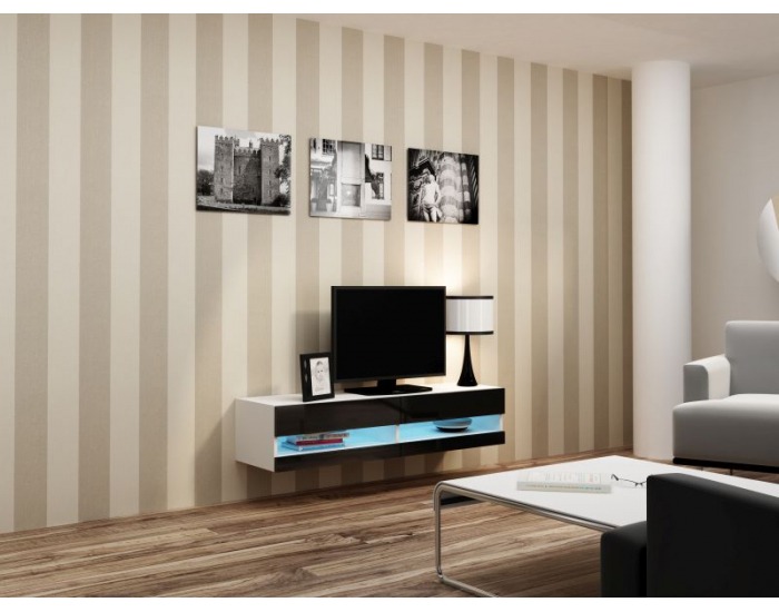 TV stolík na stenu Vigo New 140 - biela / čierny lesk