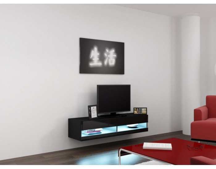 TV stolík na stenu Vigo New 140 - čierna / čierny lesk