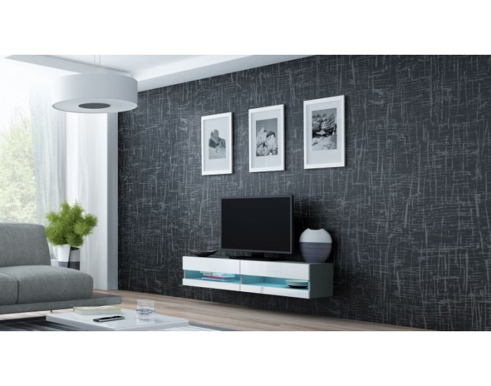 TV stolík na stenu Vigo New 140 - sivá / biely lesk