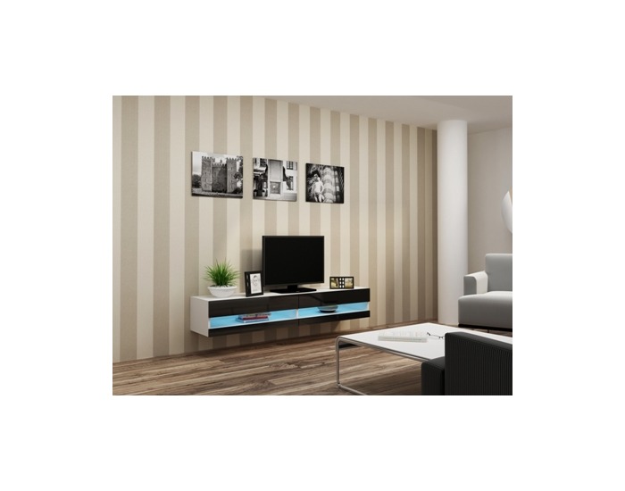 TV stolík na stenu Vigo New 180 - biela / čierny lesk