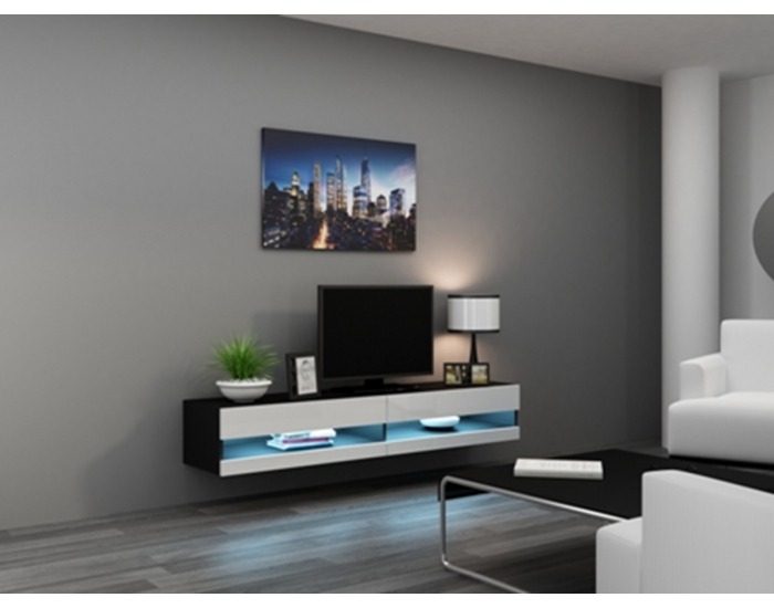 TV stolík na stenu Vigo New 180 - čierna / biely lesk